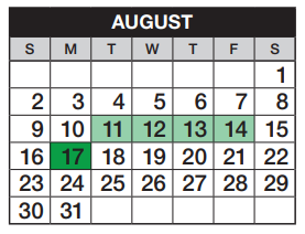 District School Academic Calendar for Independence Elementary School for August 2020