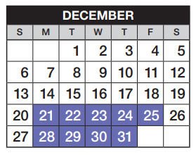District School Academic Calendar for Challenge School for December 2020