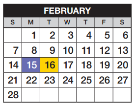 District School Academic Calendar for Sunrise Elementary School for February 2021