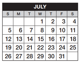 District School Academic Calendar for Eastridge Community Elementary School for July 2020