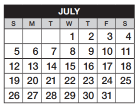 District School Academic Calendar for Cimarron Elementary School for July 2020