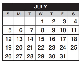 District School Academic Calendar for Laredo Middle School for July 2020