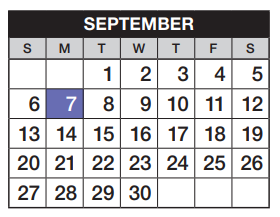 District School Academic Calendar for Independence Elementary School for September 2020