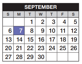 District School Academic Calendar for Sunrise Elementary School for September 2020