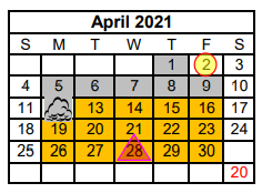 District School Academic Calendar for China Spring H S for April 2021