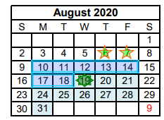 District School Academic Calendar for China Spring Middle for August 2020