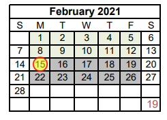 District School Academic Calendar for China Spring Elementary for February 2021