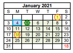 District School Academic Calendar for Combined Schools for January 2021