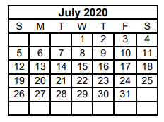 District School Academic Calendar for China Spring Elementary for July 2020