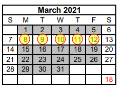 District School Academic Calendar for China Spring Elementary for March 2021
