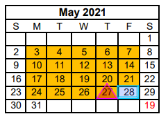 District School Academic Calendar for China Spring Middle for May 2021