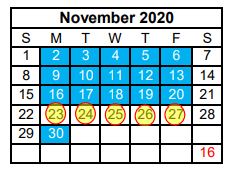 District School Academic Calendar for China Spring Elementary for November 2020