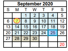 District School Academic Calendar for China Spring H S for September 2020
