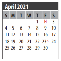 District School Academic Calendar for Clear Lake H S for April 2021