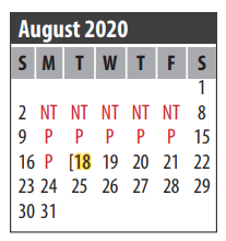 District School Academic Calendar for Galveston Co Jjaep for August 2020