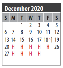 District School Academic Calendar for Art And Pat Goforth Elementary Sch for December 2020
