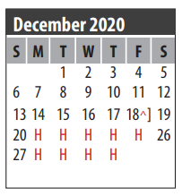 District School Academic Calendar for Armand Bayou Elementary for December 2020