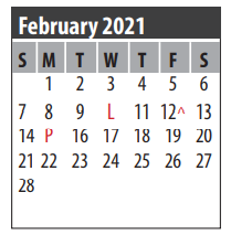 District School Academic Calendar for Art And Pat Goforth Elementary Sch for February 2021