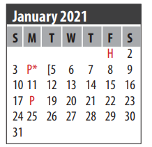 District School Academic Calendar for Galveston Co Jjaep for January 2021