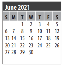 District School Academic Calendar for Clear Lake H S for June 2021