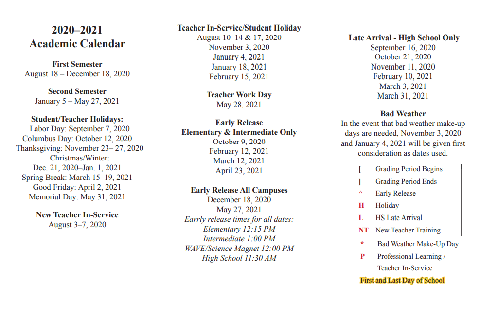 District School Academic Calendar Key for Creekside Intermediate