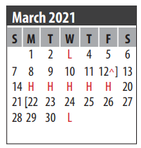 District School Academic Calendar for Clear Brook High School for March 2021