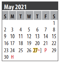 District School Academic Calendar for G H Whitcomb Elementary for May 2021