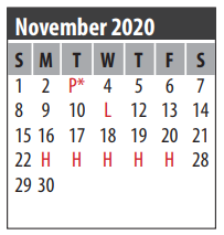 District School Academic Calendar for Galveston Co Jjaep for November 2020