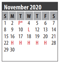 District School Academic Calendar for Brookwood Elementary for November 2020