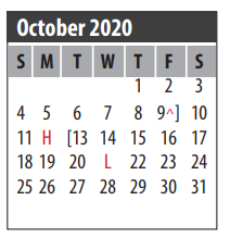 District School Academic Calendar for P H Greene Elementary for October 2020