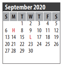 District School Academic Calendar for Clear Creek High School for September 2020