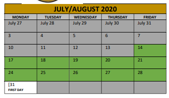 District School Academic Calendar for Irving Elementary for July 2020