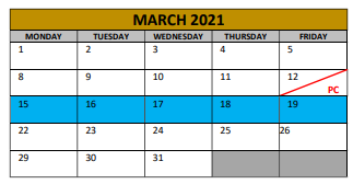 District School Academic Calendar for Irving Elementary for March 2021