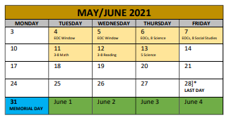 District School Academic Calendar for Adams Elementary for May 2021