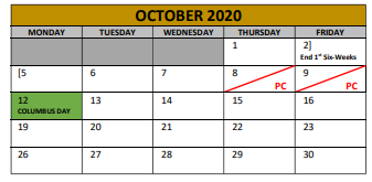 District School Academic Calendar for Irving Elementary for October 2020