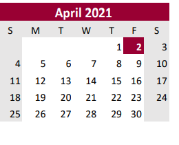 District School Academic Calendar for Columbia H S for April 2021