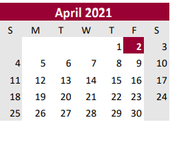 District School Academic Calendar for Brazoria Co J J A E P for April 2021