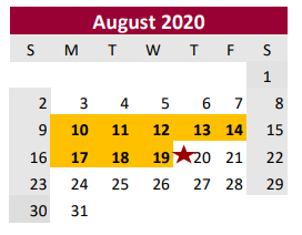 District School Academic Calendar for West Brazos Junior High for August 2020