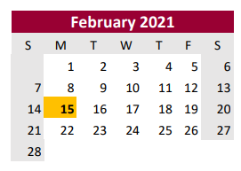 District School Academic Calendar for Brazoria Co J J A E P for February 2021