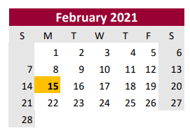 District School Academic Calendar for West Brazos Junior High for February 2021