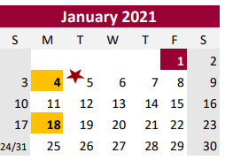 District School Academic Calendar for Brazoria Co J J A E P for January 2021