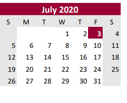 District School Academic Calendar for Columbia H S for July 2020