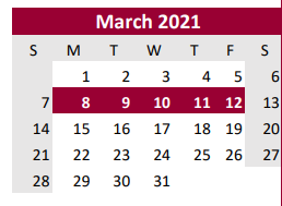 District School Academic Calendar for Brazoria Co J J A E P for March 2021