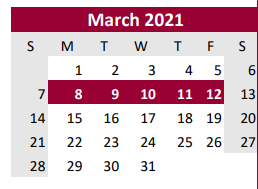 District School Academic Calendar for Columbia H S for March 2021