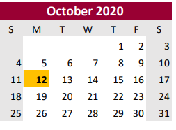 District School Academic Calendar for Columbia H S for October 2020