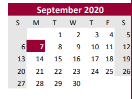 District School Academic Calendar for West Brazos Junior High for September 2020