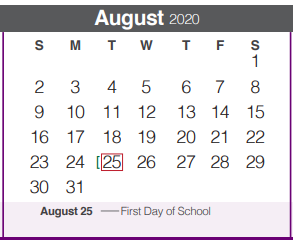 District School Academic Calendar for Mountain Valley Middle School for August 2020