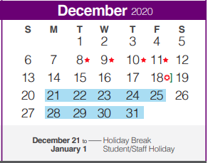 District School Academic Calendar for Smithson Valley Middle for December 2020