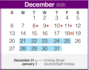 District School Academic Calendar for Bill Brown Elementary School for December 2020