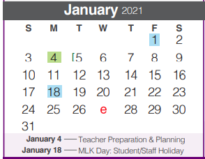 District School Academic Calendar for Church Hill Middle School for January 2021